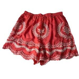 It’s Pink 1X Coral Boho Embroidered Shorts Tassel Tie Lined NWT